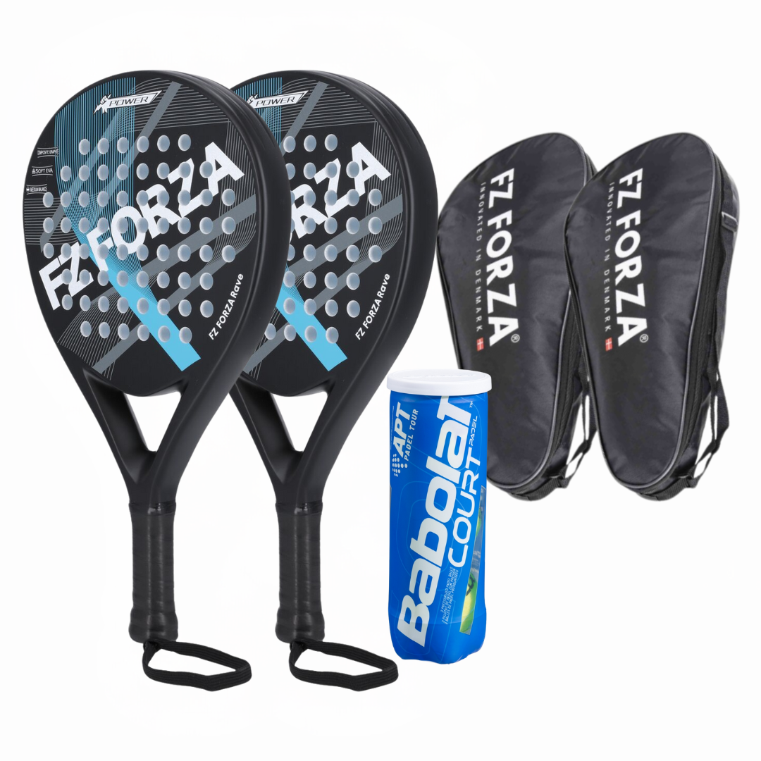 Begynderpakken (2 stk FZ Forza Rave Padelbat+ 2 stk FZ Forza Padelcover + 1 rør Babolat Court Padelbolde)